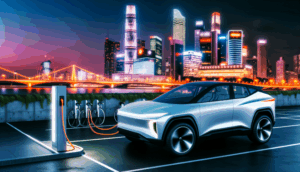 alt_text: Sleek Zeekr 7X electric SUV in an urban evening setting, with city lights and modern lifestyle elements.