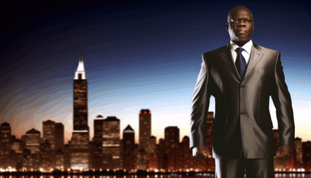 alt_text: Ras Baraka stands boldly before Newark's skyline, symbolizing community progress and empowerment.