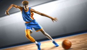 alt_text: Jonathan Kuminga in action, showcasing his skill and athleticism on the basketball court, vibrant energy.
